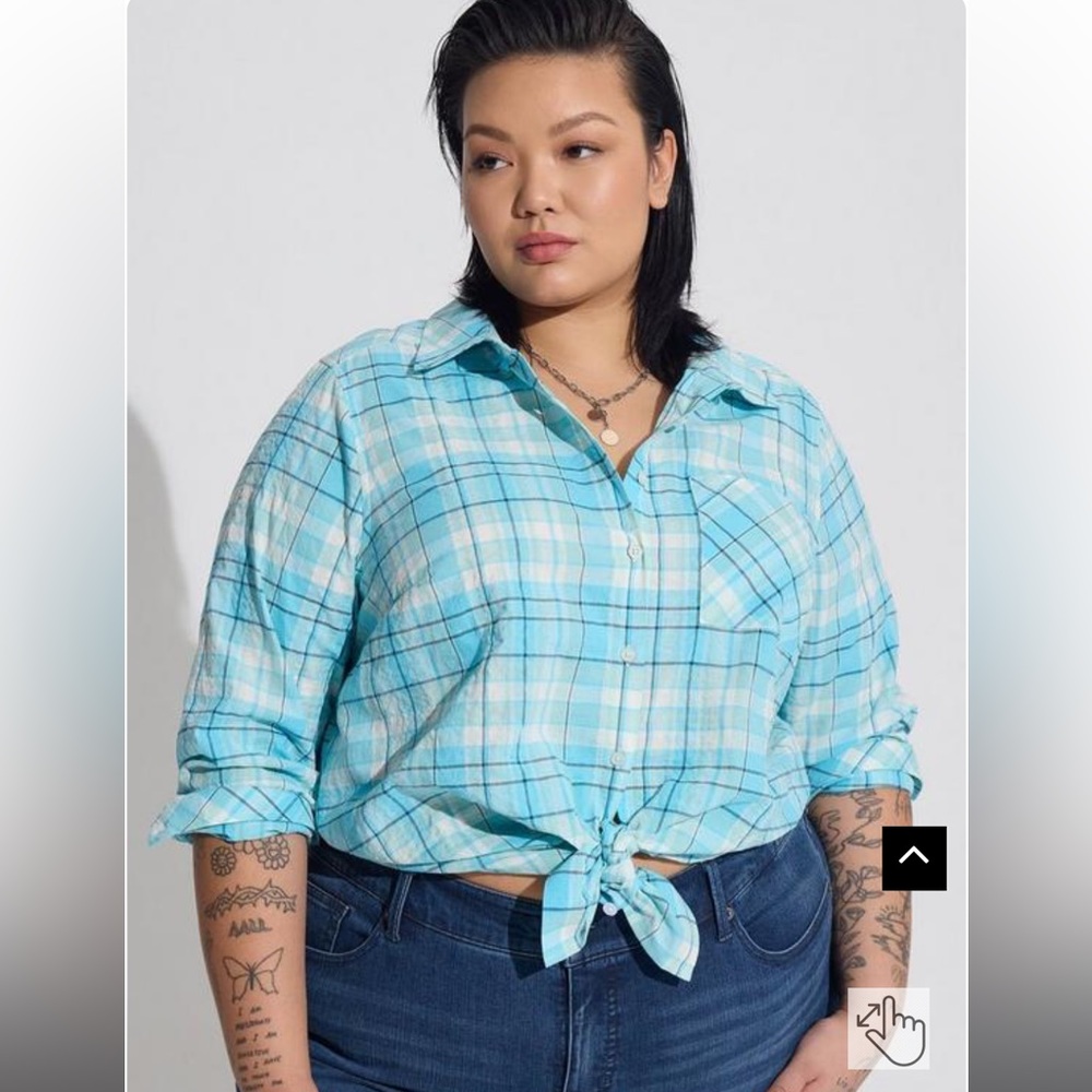 NWT Torrid Lizzie Cotton Button-Up Long Sleeve Shirt Blossom Plaid Size 1 14-16